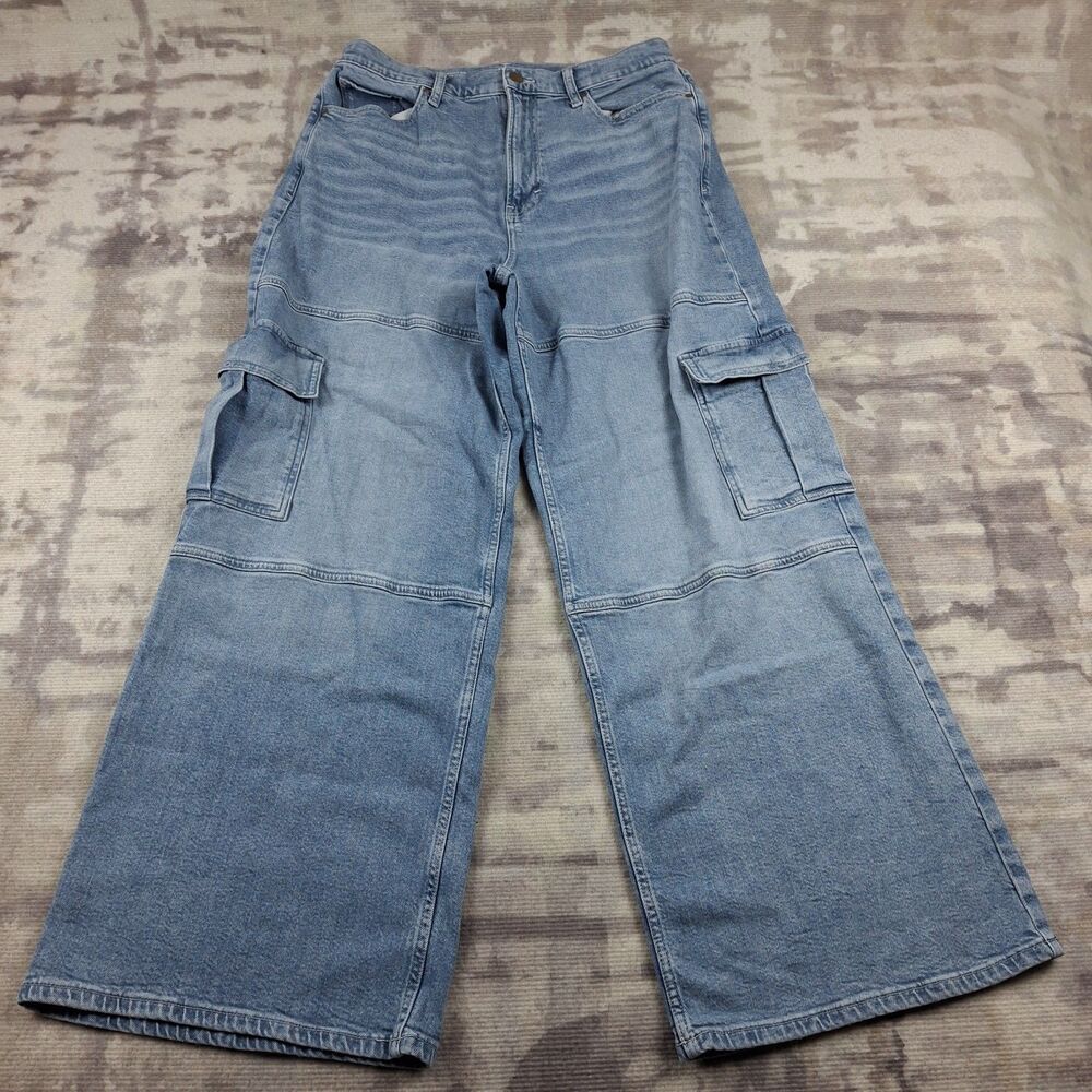 ANA A New Approach Cargo Jeans Womens 14 Highest Rise Wide Leg Utility Blue...